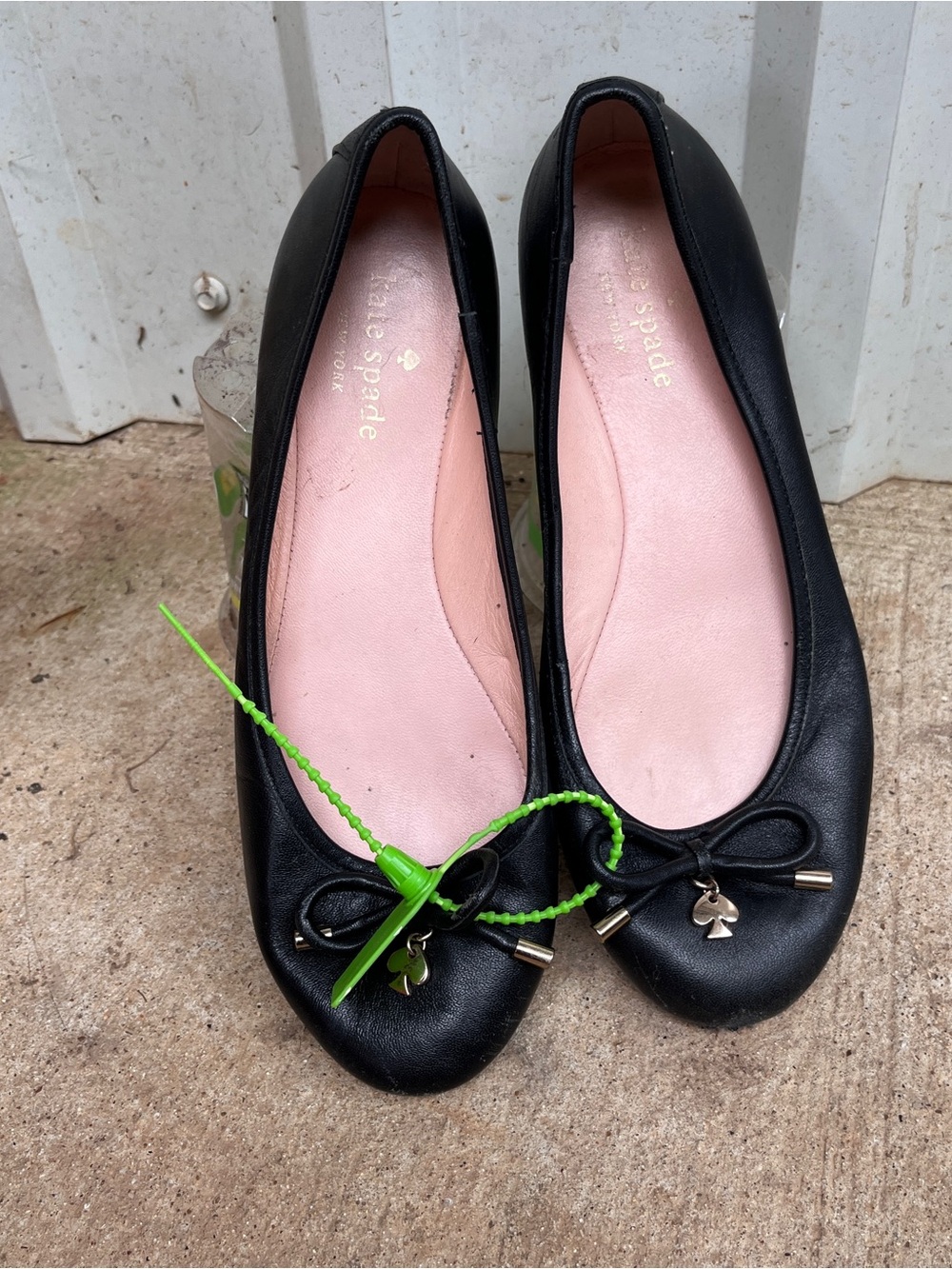 Kate Spade Flats Black Leather Logo Ballet Women’s 6M